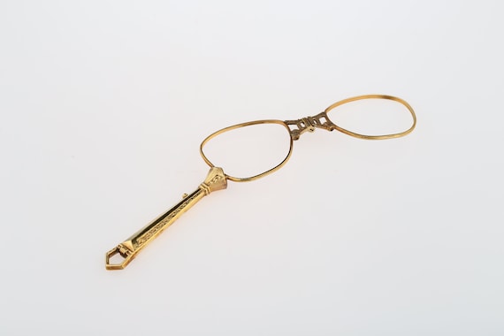 Antique Handheld Lorgnette Victorian Gold Push Button Folding Square Eyeglasses Frame Etsy
