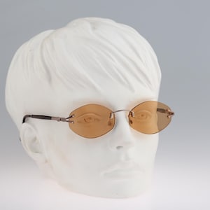 Diva 5132 L 120 E, Vintage 90s tinted lenses beige and genuine wood temples rimless hexagon sunglasses mens & women, NOS