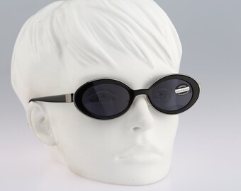Roccobarocco 9312 10, Vintage 90s black & silver unique double rim oval sunglasses women NOS