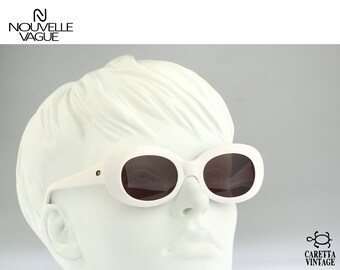 Nouvelle Vague Lolita P15, Vintage 80s white oval sunglasses men & women NOS