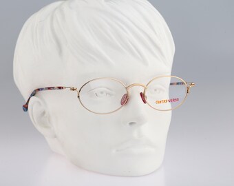 Contro Verse 3070 126 01, montures de lunettes ovales dorées et colorées vintage des années 90 pour femmes NOS