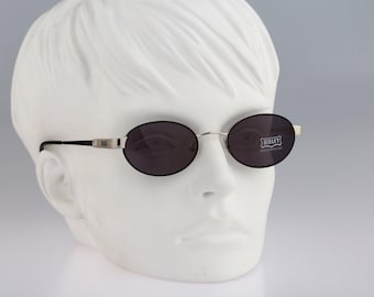 Sisley 303 40S, gafas de sol ovaladas pequeñas, negras y plateadas, únicas, de los años 90, para hombre y mujer, NOS
