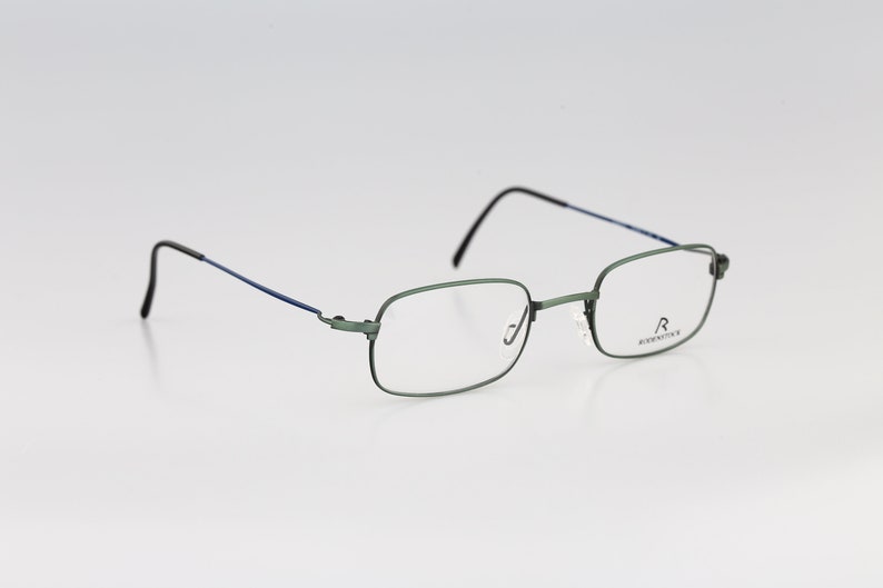 Rodenstock R 4264 D, Vintage 90s lightweight green and blue small rectangle eyeglasses frames mens & womens NOS image 4