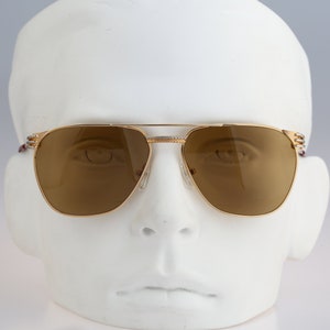 Anne Marie Perris AM10, Vintage 80s tinted brown lenses gold square aviator sunglasses men & women NOS