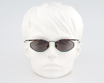 Fashion 1009 056, Vintage 90s colorful browline hexagon sunglasses womens NOS