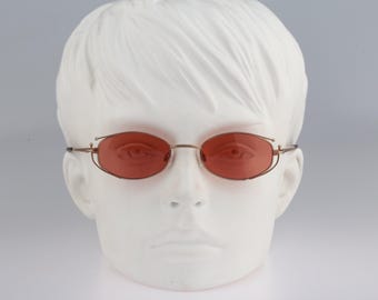Diva 9062 76、ヴィンテージ90年代風カラーレンズ、ゴールドとピンクの小さな長方形サングラス、レディース、新品未使用