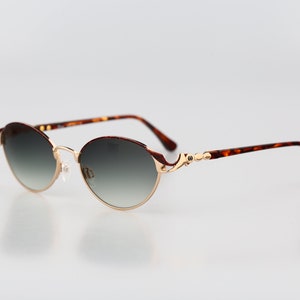 Diva 5032 4, Vintage 90s gold & tortoise browline victorian oval cat eye sunglasses women, NOS