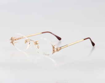 Diva 5142 74, Vintage 90s victorian rimless gold oval glasses frames womens NOS