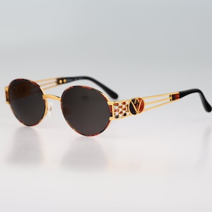 Diva 4035 4, Vintage 90s gold and tortoise victorian oval sunglasses women, NOS