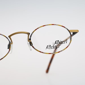 Robert Rudger 1100 138 65, Vintage 90s colorful steampunk small oval eyeglasses frames mens and womens NOS