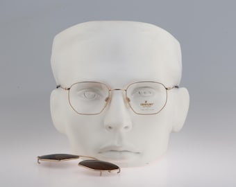 Century Eyewear by Neostyle 226 815, Vintage 90s gold clip on sunglasses hexagon eyeglasses frames mens and womens NOS