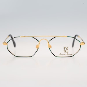 Retura System RS Titan 13 F01, monturas de gafas de aviador vintage de los años 90 con forma hexagonal pequeña en verde y dorado para hombre y mujer, NOS