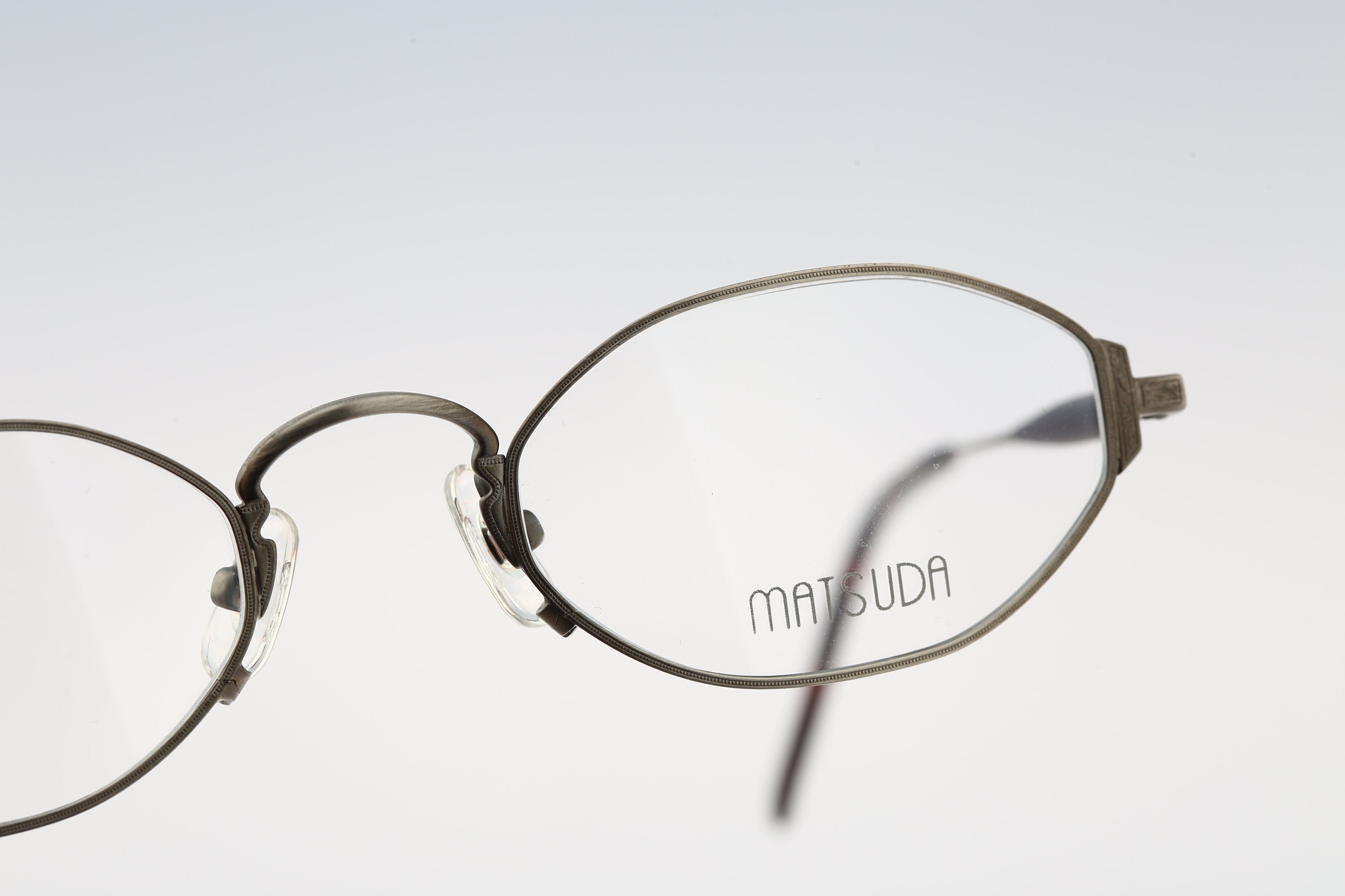 Matsuda 10122 AS, Vintage 90s antique silver unique victorian small hexagon glasses frames mens & womens NOS
