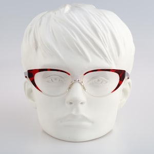 Nouvelle Vague S 112 Soraya 54, Vintage 80s unique clear and red cat eye glasses frames womens NOS