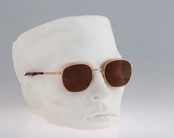 Sting 4095 349, Vintage 90s unique gold & tortoise square sunglasses men and womens NOS