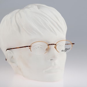 Robert Rudger 1720 225 F5, Vintage 90s tortoise & gold unique crazy small half rim oval eyeglasses frames womens NOS