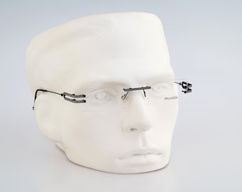 Bajazzq, Vintage 90s white and black rimless rectangle glasses frames mens and womens NOS