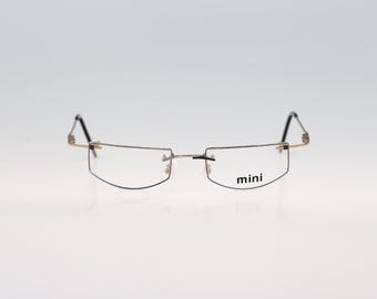 Mini Pop Art Design 7058 F914, Vintage 90s silver and gold rimless rectangle eyeglasses frames mens & womens NOS