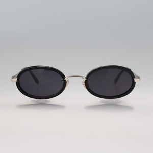 Egizia 36 011, Vintage 90s silver and black double rim small oval sunglasses mens & women, NOS