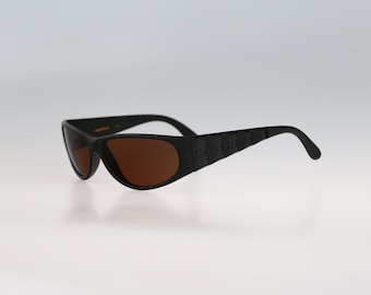 Lagerfeld  1105 02, Vintage 90s matt black rectangle wrap sunglasses mens & women, NOS