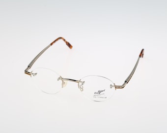 Robert Rudger 1980 174 27 HQ Titanium, Vintage 90s gold and silver rimless circle round eyeglasses frames mens & womens NOS