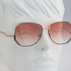 Silhouette M 6101 30 V 6054, Vintage 80s tinted pink lenses unique green and gold butterfly sunglasses women, NOS