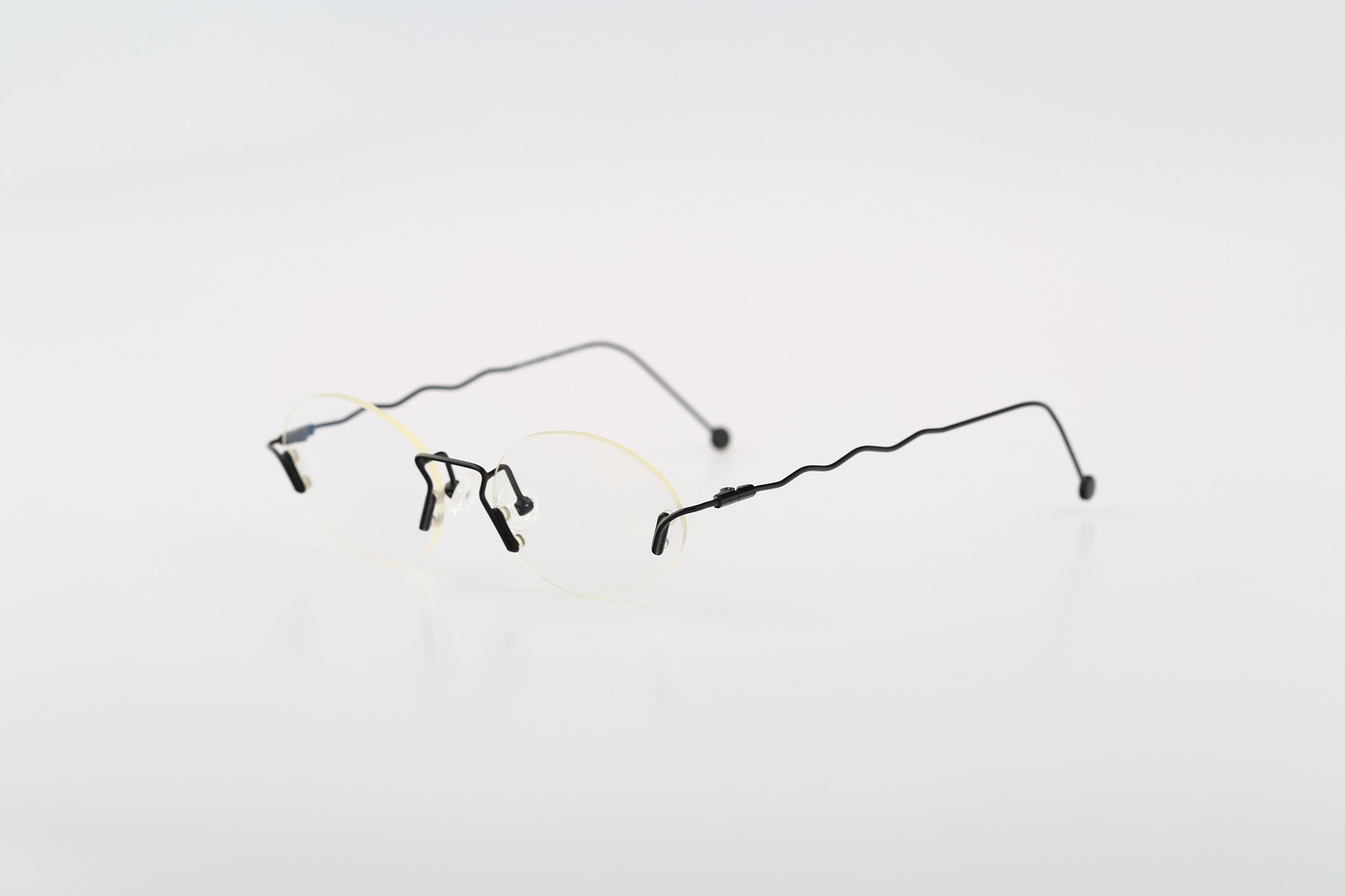 Vintage 90s black crazy rimless small oval eyeglasses frames womens / NOS
