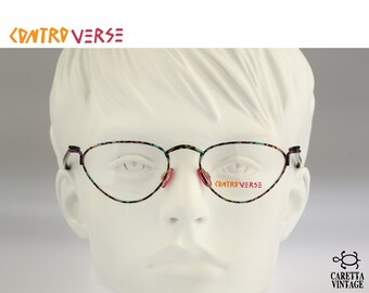 Contro Verse 3040 010 28, Vintage 90s unique colorful steampunk small cat eye glasses frames womens NOS