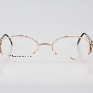 Diva 5143 AS 74 D E, Vintage 90s half rim gold rhinestones oval eyeglasses frames womens NOS image 2