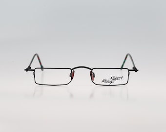 Robert Rudger 1190 145 08, Vintage 90s black and colorful slim rectangle reading glasses frames mens & womens / NOS