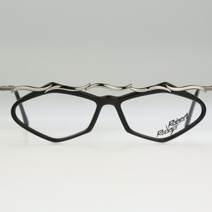 Robert Rudger 670 10, vintage jaren 90 grijze en zwarte gekke zeshoekige brilmonturen dames NOS