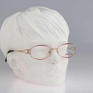 Paloma Picasso by Metzler 8311 291, Vintage 90s gold and red rectangle eyeglasses frames womens NOS