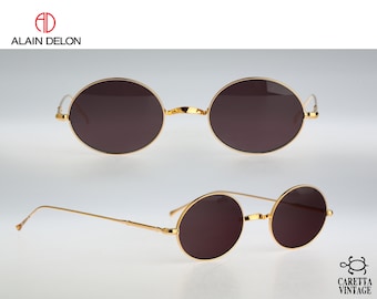 Alain Delon 3209, Vintage 90s small gold oval sunglasses mens & women / NOS