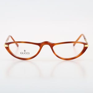 Gucci GG 2159 01D, Vintage 90s tortoise small cat eye reading glasses frames womens NOS