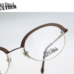 Jean Paul Gaultier 55-0029 Titanium, Vintage 90s silver and brown browline unique oval eyeglasses frames womens NOS
