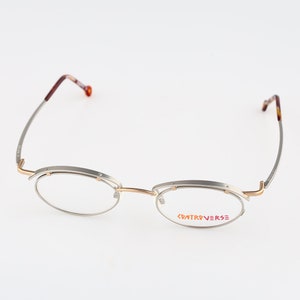 Contro Verse 3890 123 27, Vintage 90s gold and silver steampunk small oval eyeglasses frames mens & womens NOS