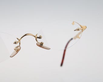 Martine Sitbon 6525 PG, Vintage 90s Japanese made gold rimless oval eyeglasses frames mens & womens NOS