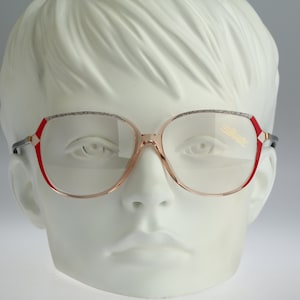 Silhouette M 1742 C 1787, Vintage 80s clear & red oversized butterfly eyeglasses frames womens NOS