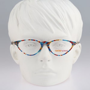 Contro Verse 3060 128 16, Vintage 90s unique colorful cat eye eyeglasses frames women, NOS