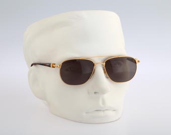 Jacomo 224 03, Vintage 90s matte gold and colorful small square aviator sunglasses men and woman NOS