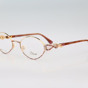 Diva 5058 27, Vintage 90s victorian colorful tortoise & gold oval eyeglasses frames womens NOS