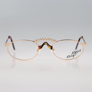 Robert Rudger 620 37, Vintage 90s gold unique crazy small oval eyeglasses frames womens NOS