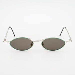 Vintage 90s steampunk green and silver small oval sunglasses women, NOS
