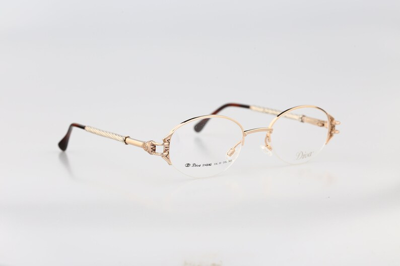 Diva 5143 AS 74 D E, Vintage 90s half rim gold rhinestones oval eyeglasses frames womens NOS image 3