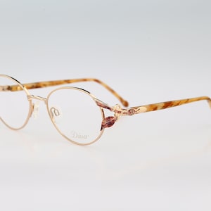 Diva 5074 30, Vintage 90s victorian tortoise & gold round eyeglasses frames womens NOS