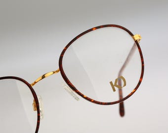 Kadima Student 2 47, Vintage 90s gold and tortoise panto round eyeglasses frames mens & womens NOS