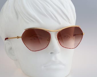 Christian Lacroix 7370 43, Vintage 80s gold & tortoise oversized butterfly sunglasses women, NOS