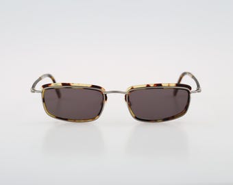 Robert Rudger 2285 148 3 M, Vintage 90s okulary przeciwsłoneczne z podwójną ramką w kolorze szylkretowym i srebrnym, prostokątne, męskie i damskie, NOS