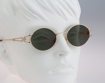 Small round sunglasses, Kajal Collection Lady-5 02, Vintage 90s unique victorian gold circle sunglasses women NOS