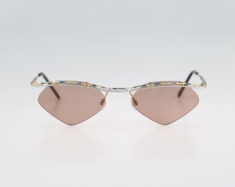 1ª edição por Licefa 6002 549, óculos de sol vintage anos 90 com lentes coloridas steampunk sem aro pequeno hexagonal feminino, NOS